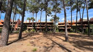 a building in the middle of a forest of trees at Golf and Beach Serenity in Aroeira