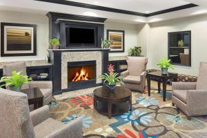 een woonkamer met een open haard en een televisie bij Hampton Inn Columbia I-20-Clemson Road in Columbia