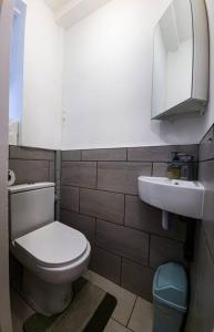 a small bathroom with a toilet and a sink at Cozy flat near Kings Cross in London