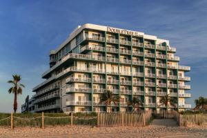 um hotel na praia com palmeiras em frente em DoubleTree by Hilton Ocean City Oceanfront em Ocean City