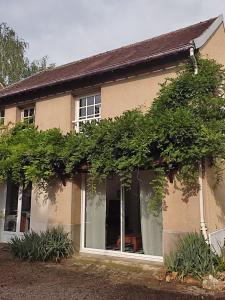 une maison avec de grandes fenêtres et des plantes dans l'établissement Les Glycines, à Vulaines-sur-Seine