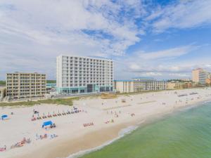 an aerial view of a beach with people and buildings at Hampton Inn & Suites Panama City Beach-Beachfront in Panama City Beach