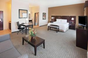 a large hotel room with a bed and a television at Hampton Inn & Suites Dumas in Dumas