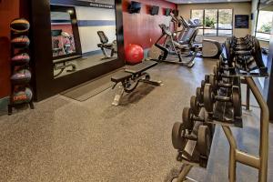 a gym with several tread machines and a mirror at Hampton Inn Cookeville in Cookeville