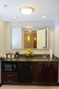a kitchen with a sink and a mirror at Hampton Inn & Suites Providence Downtown in Providence