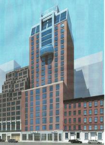 una rappresentazione di un grande edificio con di Hilton Garden Inn New York Times Square South a New York