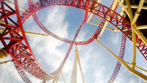 a red and yellow coaster at a amusement park at Hampton Inn & Suites Salt Lake City/Farmington in Farmington