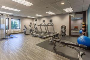 un gimnasio con cintas de correr y equipo cardiovascular en una habitación en Hampton Inn Madison East Towne Mall Area en Madison