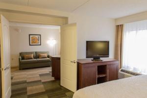 a hotel room with a television and a couch at Hampton Inn & Suites Albany-Downtown in Albany