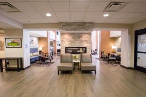 vestíbulo de un hospital con sillas y chimenea en Hampton Inn & Suites - Pittsburgh/Harmarville, PA, en Harmarville