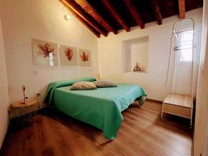 a bedroom with a green bed in a room at Felices Los Cuatro in Toledo