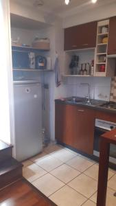 a kitchen with a white refrigerator and a sink at loft barrio lastarria in Santiago