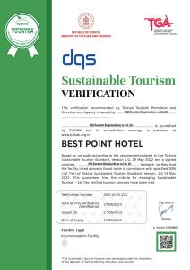 biały i zielony znak, który mówi psy zrównoważonej turystyki weryfikacji w obiekcie Best Point Hotel Old City - Best Group Hotels w Stambule
