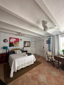 a bedroom with a bed and a ceiling fan at Loft en Mojácar in Mojácar