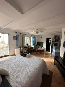 a bedroom with a bed and a living room at Loft en Mojácar in Mojácar