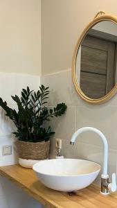 ein Badezimmer mit einem weißen Waschbecken und einem Spiegel in der Unterkunft Palova green in Vigale