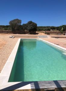 a swimming pool with green water in a yard at Casa S'Olibassa in La Mola