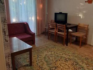a living room with a couch a table and a tv at Эконом вариант - квартира в центре из первых рук in Chernihiv