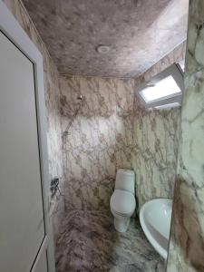 a bathroom with a toilet and a sink at Jacquard Apartment in the centre of Kutaisi in Kutaisi
