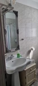 een badkamer met een wastafel en een spiegel bij Villa Karla B&B in Veli Iž