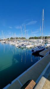 a bunch of boats are docked in a marina at Luxe 4p appartement aan jachthaven van Zeebrugge Met terrassen en gratis parkeren in Zeebrugge