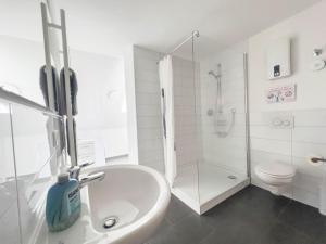 a bathroom with a shower and a sink and a toilet at Nice Apartment in Wetzlar in Wetzlar