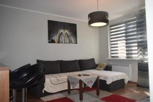 比亞韋斯托克的住宿－Żabia Flat，客厅配有沙发和桌子
