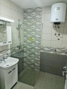 a bathroom with a glass shower and a sink at Studio apartmani Banja Koviljaca in Banja Koviljača +44 photos