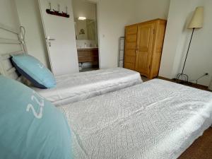 2 camas individuais num quarto com casa de banho em Perle de vue em Glaine-Montaigut