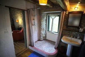 a bathroom with a walk in shower next to a sink at Suite Chevalier Claudio in Agnone