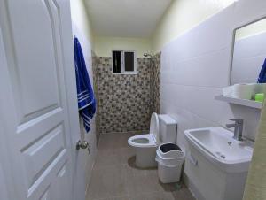 een kleine badkamer met een toilet en een wastafel bij Oviedo Pedernales, Casa Lolón 