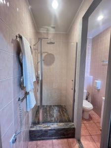 a bathroom with a shower and a toilet at Optima Collection Aurora Kryvyi Rih in Kryvyi Rih