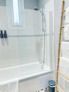 a bathroom with a shower and a bath tub at Sweet Cēmoi Retreat au calme, proche gare, Netflix in Grenoble