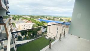 an apartment balcony with a view of the city at Lori`s Place in Piteşti