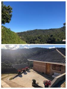 two pictures of a building with a view of a mountain at Casa Aconchegante na Montanha in Campos do Jordão