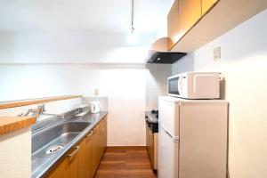 a small kitchen with a sink and a refrigerator at Shibuya E Address 303 in Tokyo