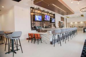 eine Bar in einem Restaurant mit Stühlen und Tischen in der Unterkunft Hilton Garden Inn Tampa Suncoast Parkway in Lutz