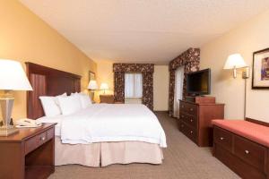 a hotel room with a bed and a television at Hampton Inn Schenectady Downtown in Schenectady