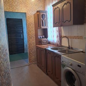 a kitchen with a sink and a washing machine at Eco Guest House Meghradzor in Meghradzor