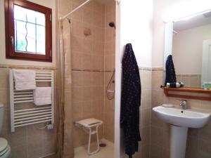 a bathroom with a sink and a toilet and a shower at Detached house with dishwasher in south Dordogne in Gavaudun