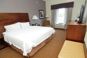 ein Hotelzimmer mit einem großen Bett und einem Fenster in der Unterkunft Hampton Inn Seaford in Seaford