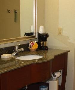 a bathroom counter with a sink and a coffee maker at Hampton Inn Clinton in Clinton