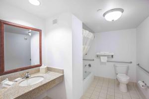 Un baño con lavabo, inodoro y espejo. en Hilton Garden Inn Des Moines/Urbandale, en Urbandale 10 fotos más