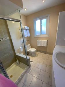 a bathroom with a shower and a toilet and a sink at Lovely house in a nice community in Toronto +12 photos