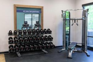 a gym with a rack of wine bottles at Hampton Inn Black Mountain in Black Mountain