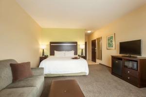Hampton Inn Belton/Kansas City في Belton: غرفة فندقية بسرير وتلفزيون بشاشة مسطحة