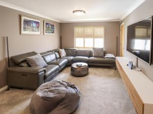 a living room with a couch and a tv at 10 Mellor Way in Grimsby