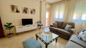 a living room with a couch and a tv at Wallada Vistalegre in Córdoba