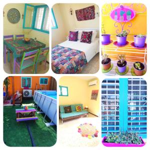 eine Collage mit vier Bildern eines Zimmers in der Unterkunft בית הלב in Naharija