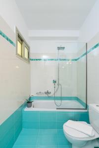 a bathroom with a shower and a toilet and a tub at K&D Central Suite in Sitia